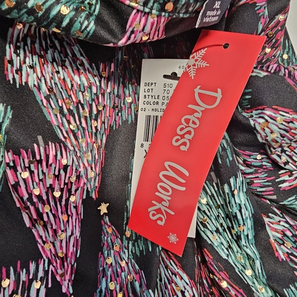 Dress Works Christms Holoday Shift Dress Women's Small 3/4 Sleeve Stretch NWT - Picture 5 of 16
